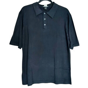 Harold Powell 100% Silk Mens Black Short Sleeve Polo Shirt Soft Lightweight Sz L